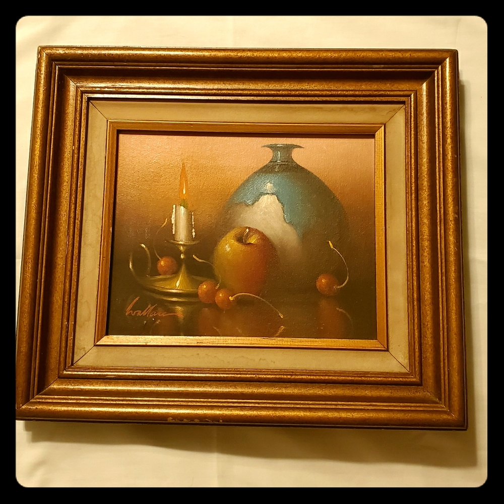 Vintage Oil Painting Signed Wallace COA Still Life